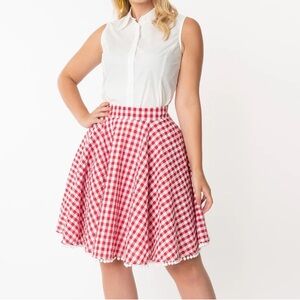 Smak Parlour Red & White Gingham Scene Flare Skirt